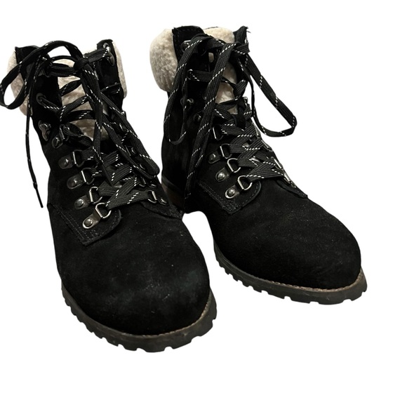Bohme Winter Booties Sherpa Black Suede lace up fleece lined size 10 warm shoe - Picture 5 of 13